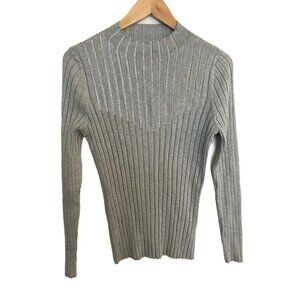 Inc Gray Ribbed Sweater With Rhinestone Embellishment Detail NWT Size L